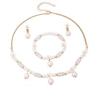 Parure de bijoux princesse avec fleurs et fausses perles pour déguisement | Lot de 4 colliers extensibles réglables avec perles et boucles d'oreilles à clip pour femme