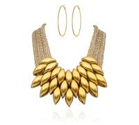 Parure de bijoux ras du cou à grosses couches pour femme, collier africain tribal, boucles d'oreilles créoles et bracelet en oxyde de zirconium brillant, 3 pièces tendance, Résine, Pas de gemme