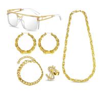 Parure de bijoux style disco des années 1980 pour homme et femme avec collier, boucles d'oreilles, bracelets, lunettes, costume unique, Set 4, taille unique
