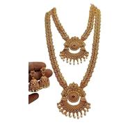 Parure de bijoux traditionnelle du sud de l'Inde, collier de perles antiques avec pendentif, pierres rubis, motif haram long pour mariage
