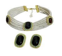Parure de bijoux vintage avec collier ras du cou et boucles d'oreilles réglables en perles pour femme, bijoux de luxe pour mariage, fête de gala