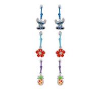 Parure de boucles d'oreilles créoles Disney Lilo et Stitch - Boucles d'oreilles pendantes en laiton avec fleurs d'hibiscus émaillées - Licence officielle