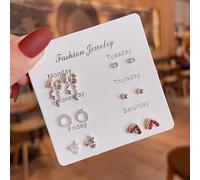 Parure de boucles d'oreilles en alliage style coréen pour mini cœurs et motifs floraux conçus pour un confort tout au long de la journée (U)