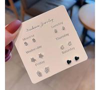 Parure de boucles d'oreilles en alliage style coréen pour mini cœurs et motifs floraux conçus pour un confort tout au long de la journée (AD)