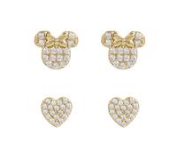 Parure de boucles d'oreilles en argent sterling 925 plaqué or en forme de cœur et Minnie Mouse