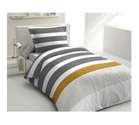 Parure de couette 2 pièces en percale de coton 200x200 GRIS et OCRE