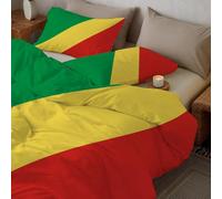 Parure de Couette 200x200cm- Housse imprimée + taie - Douce, légère et Facile d'entretien -Thème Minimaliste du Drapeau National Drapeau de la République du Congo -avec Fermeture Éclair