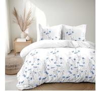Parure De Couette 220X240 Cm En Percale De Coton Douce-Housse+Taie-Blanc Et Bleu-L'Insoumise