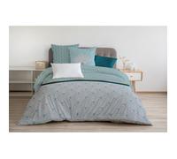HOME LINGE PASSION Parure de couette Louxor - 1 housse de couette 220x240 cm + 2 taies 65x65 cm - Vert emeraude et blanc jaune