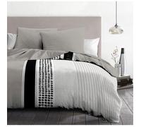 Parure de couette 220x240 cm Mimosa gris- Housse de couette + 2 taies - Microfibre - Home Linge Passion
