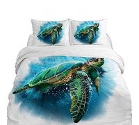 ZHOUJIELUN Parure de Couette 240x220 cm Adulte Tortue Verte Parure de Lit 2 Personnes Respirant Microfibre Housse de Couette avec Fermeture Éclair + 2 Taie d'oreiller 65x65 cm