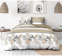 Parure de Couette 240x260 cm - 3 pièces - Percale de Coton Douce - Housse + taie - Beige & Praline - Modèle La Marquise