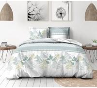 Parure de Couette 240x260 cm - 3 pièces - Percale de Coton Douce - Housse + taie - Blanc & Vert d'eau - Modèle La Marquise