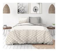 Parure de Couette 240x260 cm - 3 pièces - Percale de Coton Douce - Housse + taies - Blanc & Beige - Modèle L'élégante