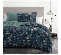 Parure de couette 3 pièces en percale de coton 220x240 - LA FLAMBOYANTE - BLEU PETROLE