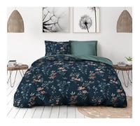 Parure de couette 3 pièces percale coton 240x260 - Bleu pétrole - Le Clos des Songes