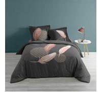 Parure de couette - Ambiance plume et douceur - Anthracite - 240 x 260 cm - Fibre naturelle - Motifs unis