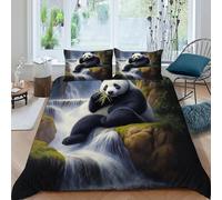 Parure De Couette Cascade Panda Microfibre Parure De Lit Serene Forest Animal De Housses De Couettes 3 Pièces avec 2 Taie d'oreiller King（220x240cm）