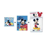 Parure de couette - Disney - Mickey - 140 x 200 cm - Coussin 35 x 35 cm - Plaid 100 x 140 cm