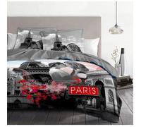 Parure de couette - DREAM IN PARIS - Gris - 100% coton 57 fils - 220x240 cm