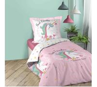 Parure de couette fillette imprimée licorne Rose 140 x 200 cm