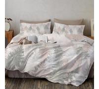 Parure de Couette Forêt De Pins Brume Légère Motif Parure de Lit en Microfibre Style Minimaliste Nordique Housse de Couette 260x240cm avec 2 Taies d'oreiller 65x65cm, Vert Sauge