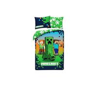 MINECRAFT Parure de lit CREEPER STEVE ALEX - Housse de couette réversible 140 x 200 cm + 1 taie d'oreiller 70 x 90 cm - 100 % polyester excellente qualité - Couleur verte