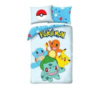 Parure de couette - HALANTEX - POK-553BL (Pokemon) - 140x200 cm - Coton 100% - Réversible bleu ciel