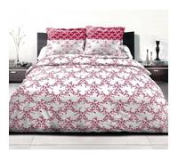 Home Linge Passion | Housse de Couette - 3 Pièces | 100% Coton - 57 Fils | 2 Personnes - 220x240 cm | Frise Bordeaux, Blanc