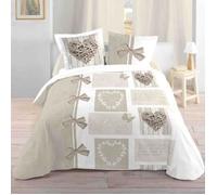 Parure de couette - LOVELY CASA - Heart - 100% coton - Blanc et beige