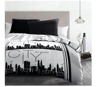 Home Linge Passion City by Night Parure de Couette 3 Pièces, 2 Personnes, Microfibre, Blanc Rouge, 240x260 cm