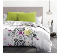 Parure de couette microfibre - SMS TEXTO - Blanc - 220x240 cm - Motif fantaisie - Housse et Taies Zippées