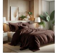 Parure de Couette Unie 4 Pièces - 220 X 240 CM - 1 Drap Housse 160x200 cm + 2 Taies d'oreiller 50x70 cm - 100% Pur Coton CHOCO