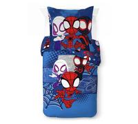 Jay Franco Marvel Spidey et Ses Amis extraordinaires Vroom - Parure de lit Une Personne pour Enfant - Ensemble Housse de Couette et taie d'oreiller 80 x 80 cm - 100% Coton