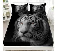 Parure de Drap Housse 3 Pièces 140x190 cm Animaux BêTes FéRoces Tableau d'un Tigre Blanc Microfibre Douce et Respirant, Poche Profonde 30 cm Noir Et Blanc Draps Housses Ajustés pour Lit Enfant Adulte