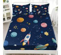 Parure de Drap Housse 3 Pièces 80x160 cm Vaisseau Spatial Enfantin Parure de Lit Microfibre, Profonde 30 cm Bleu Foncé Antidérapante, Résistante aux Rides, Housse de Matelas Ajustable