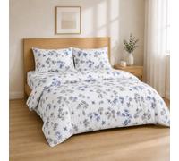 Parure de draps 160x200+30 / 240x280 + 50x80 2PCS, Fleurs Bleu Gris | Microfibre brossée au toucher soyeux, séchage rapide et huit imprimés pour toute la maison, du lit simple au grand lit