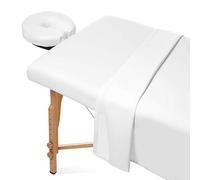 Parure de draps 3 pièces en microfibre pour table de massage - Drap-housse, drap plat et housse pour têtière (blanc)