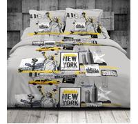 Parure de draps coton New York gris - drap-housse-160x200cm