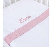 Parure de Draps Personnalisés Brodés avec le Nom du Bébé - Parure 3 Pièces (Drap Housse + Drap Plat + Taie d’oreiller) - Bambule Points - Fait en Espagne - Misty Rose, Berceau 60x120 cm