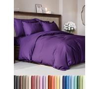 Parure de grand lit avec housse de couette extra douce 228,6 x 228,6 cm, 2 taies d'oreiller, fermetures éclair et attache, entretien facile, ne se décolore pas, confortable, respirante, violet