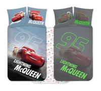 Parure de linge de lit Disney Cars Lightning McQueen pour lit de bébé 100x140 cm & Taie d'oreiller 40x45 cm | Ensemble de couette qui brille dans le noir pour enfants | Ensemble de literie réversible