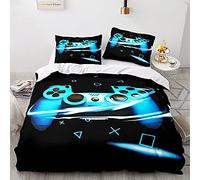Parure De Lit 1/2 Personne 3D Gamepad Housse De Couette Gamer Console Manette Motif Sets De Housses De CouettesTaies d'oreiller (Bleu,220x240cm)