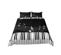 Parure de Lit 1/2 Personne Piano 3D Art Musique Notes de Couleur Housse de Couette Touches de Piano Noir et Blanc Graffiti, Housse de Couette avec Taie d'oreiller,Polyester (Couleur 2,220 x 240 cm)