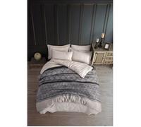 Parure de lit - 1 housse de couette 220 x 240 cm + 2 taies d'oreiller 60 x 60 cm - 65% coton, 35% polyester - Gris