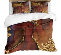 Parure De Lit 1 Personne 140X200Cm Housse De Couette en Microfibre pour Enfant Garçon Fille, 3 Pièces 3D Texture Rétro Marron Rouge Or Mode Luxe Motif Ensemble De Literie Imprimé Et 2 Taies D'Oreil