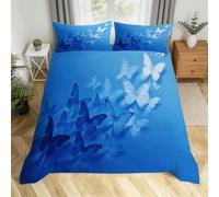 Parure de Lit 1 Personne Enfant Papillon Effet Dégradé Bleu Housse de Couette 140x200 Imprimé 3D Doux Microfibre Fermeture Éclair avec 2 Taies d'oreiller 65x65 cm J.87