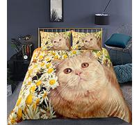 Parure de Lit 1 Personne Fille Garçon Animal Housse de Couette Cute Pet Chaton Chiot Gris Beige Noir Rose Fleurie Amour Chat et Chien Polyester Ensemble de Literie (Jaune, 140 x 200 cm)