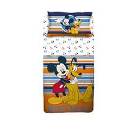 Parure de lit 1 Personne Mickey 100% Coton, avec Housse de lit, Drap de Dessus avec Ribaltina + Drap Housse + taie d'oreiller