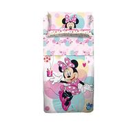 Parure de lit 1 Personne Minnie 100% Coton, Parure de lit, Drap de Dessus avec Ribaltina + Drap Housse + taie d'oreiller